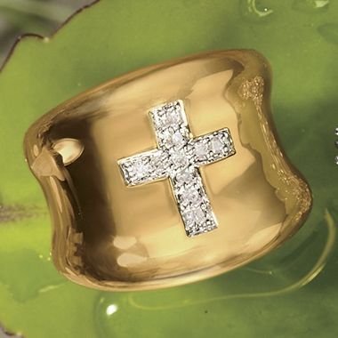 Cross Concave Band With Diamond Accents