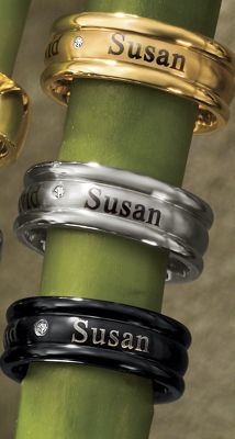 Two name Ribbed Band With Diamond Accent