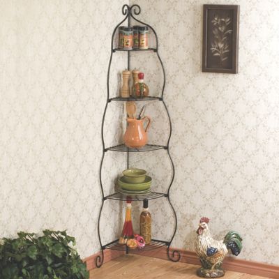 Scrolled Black Corner Etagere