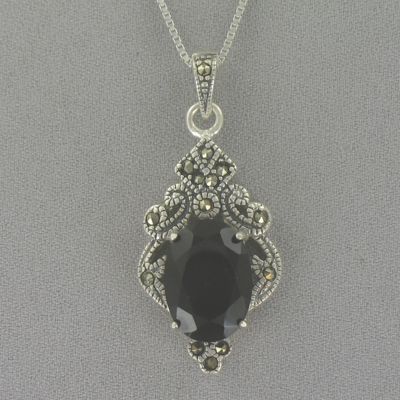 Onyx Stainless Steel marcasite Pendant