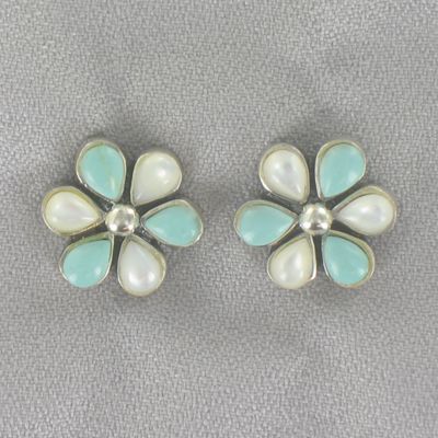 Turquoise mother of pearl Flower Earrings