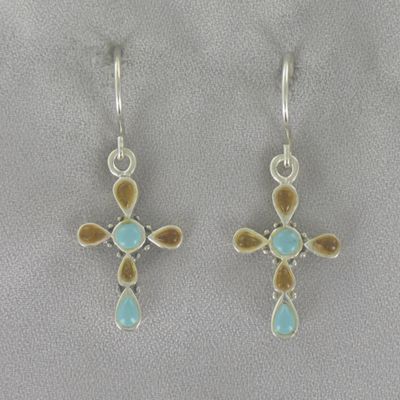 Turquoise coral Cross Earrings