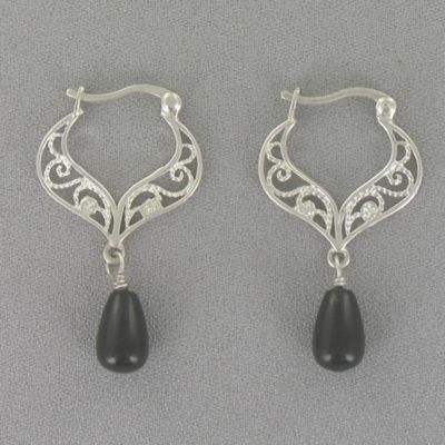 Onyx Scroll Hoops