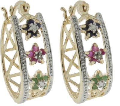 Multi gemstone and Diamond Hoop Earrings