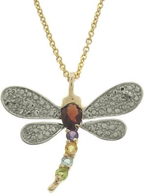 Mulit gemstone and Diamond Dragonfly Pendant