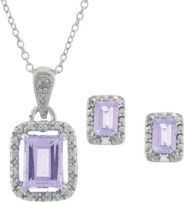 Amethyst and Diamond Rectangle Pendant and Earring Set