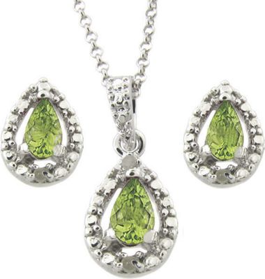 Peridot and Diamond Teardrop Pendant and Earrings