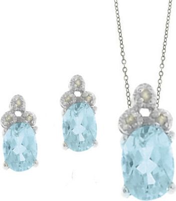 Blue Topaz and Diamond Oval Set