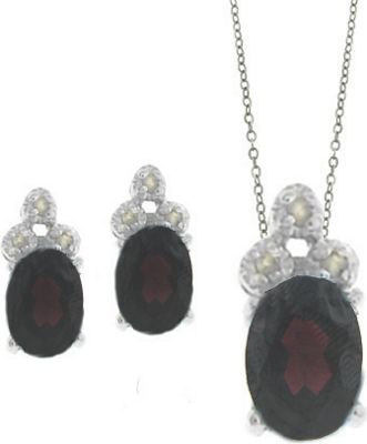 Garnet and Diamond Oval Set