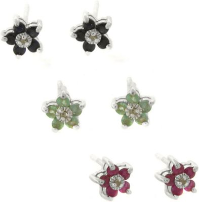 3 pairs Of Ruby sapphire emerald Earrings With Diamonds