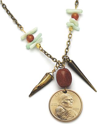 Dome Sacagawea Golden Dollar Coin Natural Stone Pendant