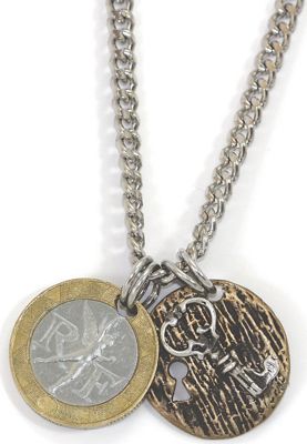 French Franc W sterling Silver Lock and Key Men Necklace