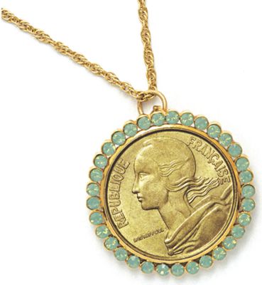 French Coin Pendant W opal pacific Crystals