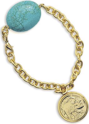 Gold layered Buffalo Nickel Bracelet W turquoise Stone
