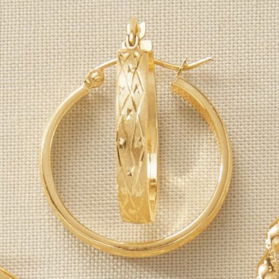 gold diamond cut band flat hoops