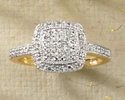 10K Gold Diamond Rectangle Cluster Ring 2013