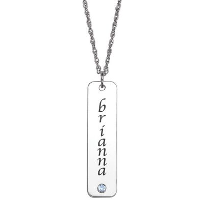 personalized rectangle pendant with simulated birthstone