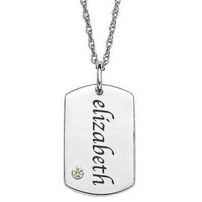 personalized tag pendant with simulated birthstone