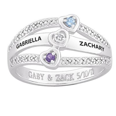 personalized gemstone diamond accent couples ring