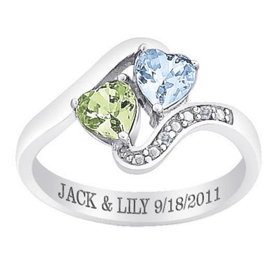 personalized double heart birthstone ring with diamond accents