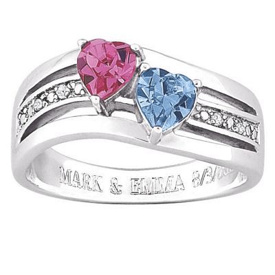 personalized two heart birthstone ring with diamond accents