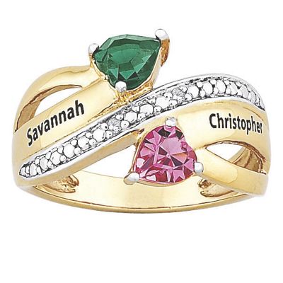 personalized ribbon birthstone couples ring