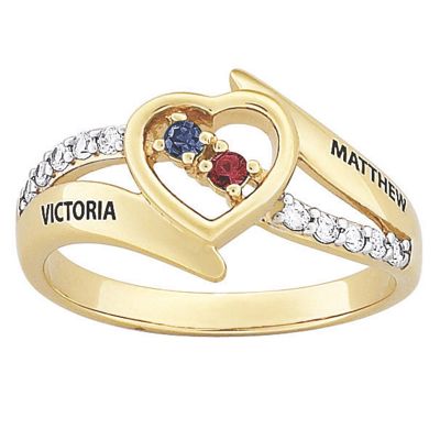 personalized single heart couple birthstone ring