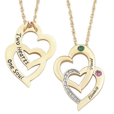 personalized heart duo with simulated birthstones