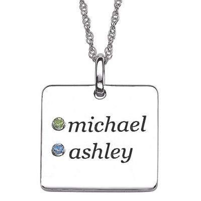 personalized square couples birthstone pendant