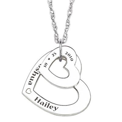 personanlized double heart name date pendant
