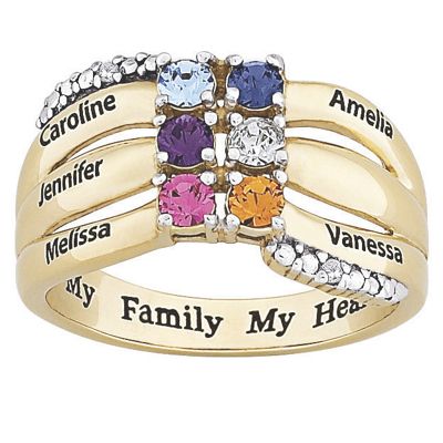 personalized goldtone family name simulated birthstone ring