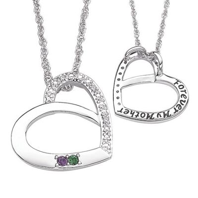 silvertone family birthstone pendant with diamond accents