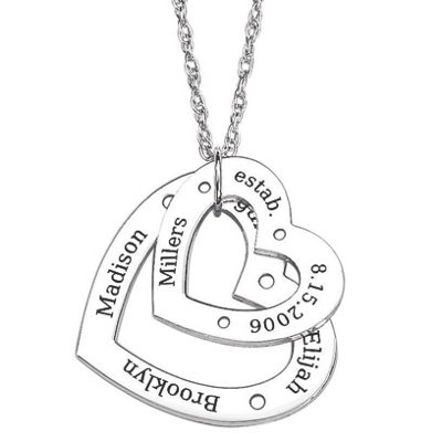 personalized double heart family name pendant