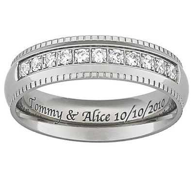 men s titanium band with cubic zirconia