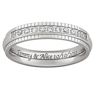 women s titanium message band with cubic zirconias
