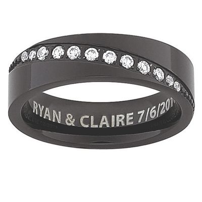 men s black titanium message band with cubic zirconias
