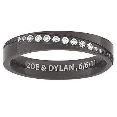 women s black titanium message band with cubic zirconias
