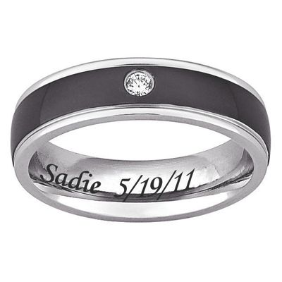stainless steel message band with cubic zirconia
