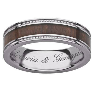 titanium wood message ring