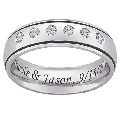 titanium message band with cubic zirconias
