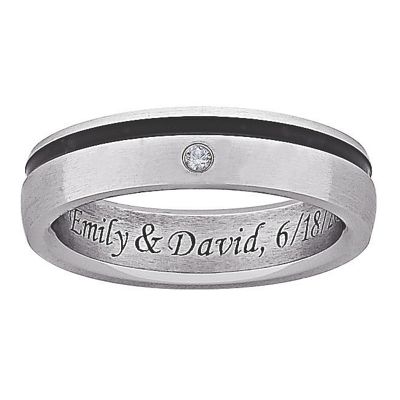 titanium black message band with cubic zirconias