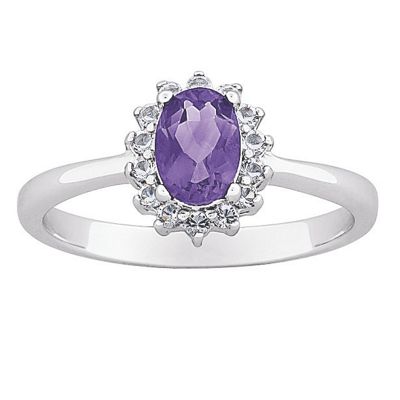 amethyst oval ring with cubic zirconias