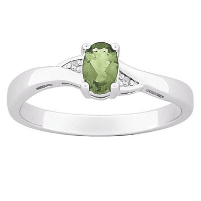 peridot oval ring with cubic zirconia