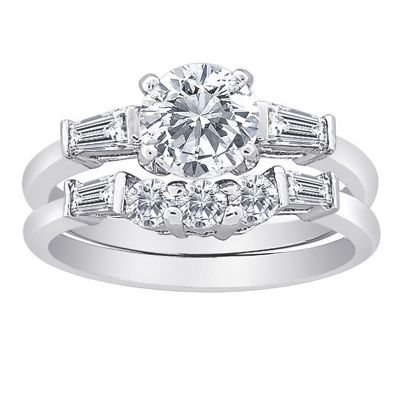 cubic zirconia round baguette bridal set
