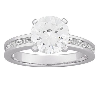 cubic zirconia round baguette engagement ring
