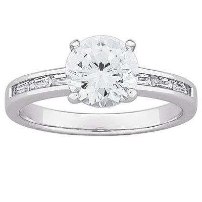 cubic zirconia baguette round engagement ring