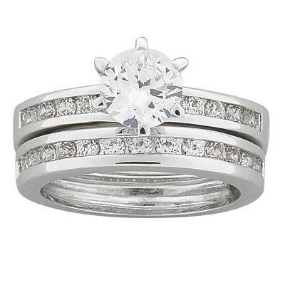 silvertone and round cubic zirconia bridal set