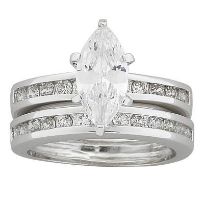 sterling silver marquise cubic zirconia bridal set