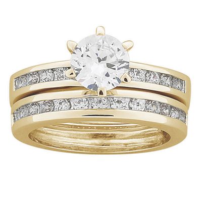 round cubic zirconia wedding band set 8