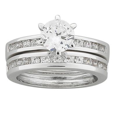 round cubic zirconia wedding band set 7